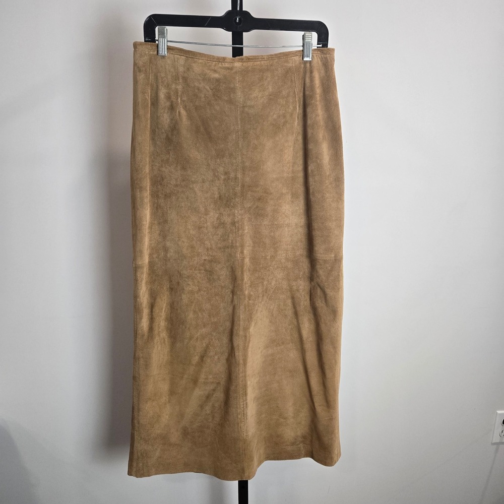 Vintage Massini Tan Leather Suede Maxi Skirt 10 Camel Brown Boho Cowgirl Western